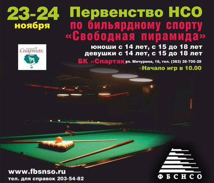 Анонс: 23-24 ноября 2013 юношеское первенство НСО по бильярдному спорту